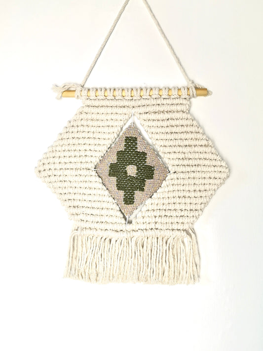 Geometric macrame and hand woven wall art
