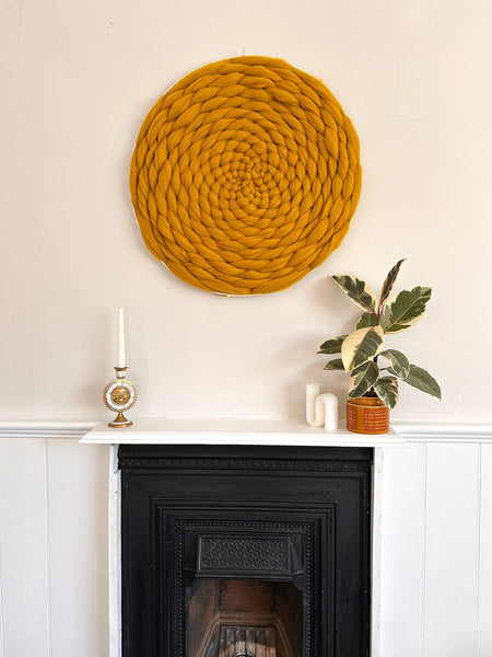 Mustard wool roving circular weaving - 70cm diameter