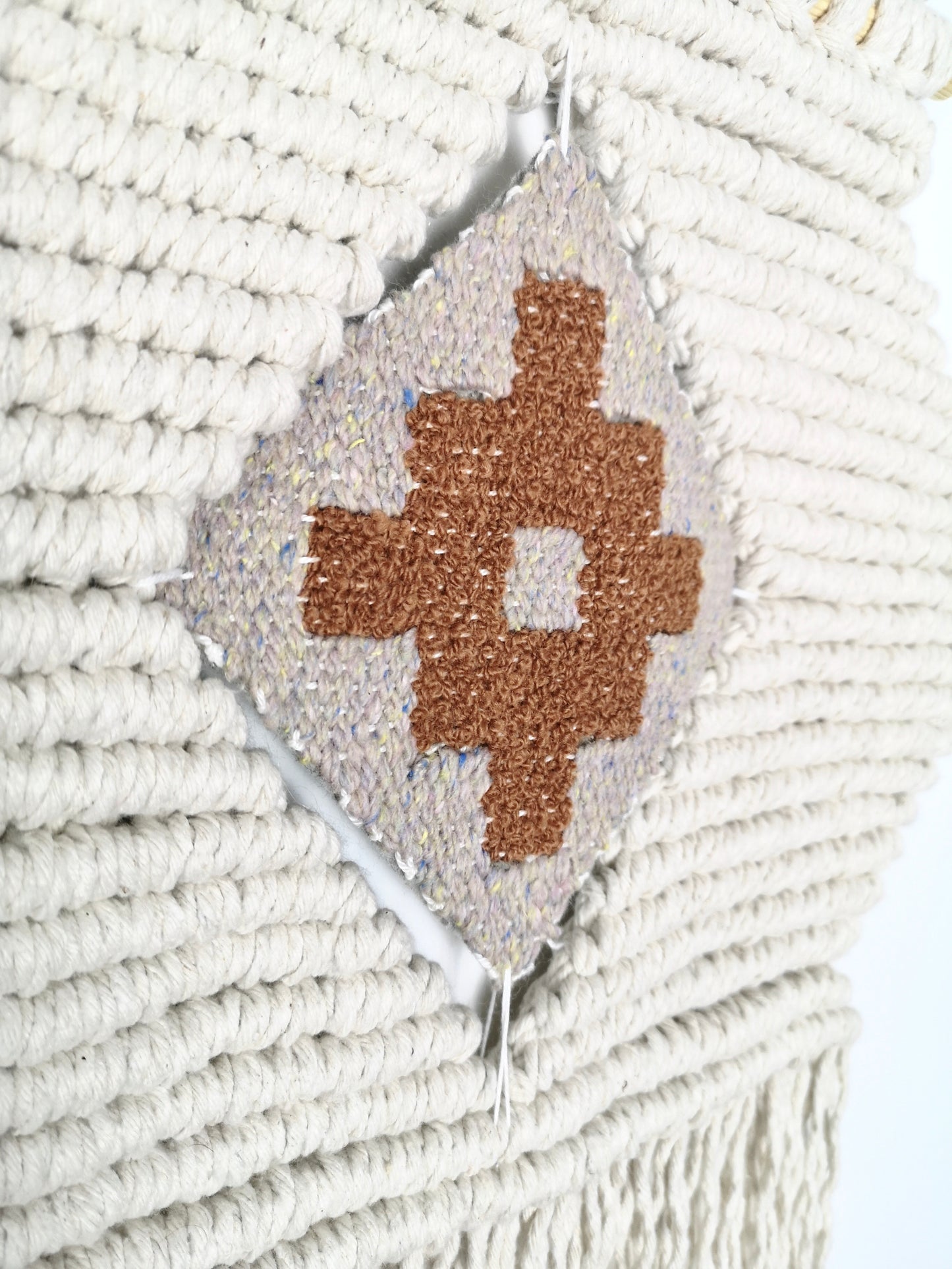 Geometric macrame and hand woven wall art vintage tones