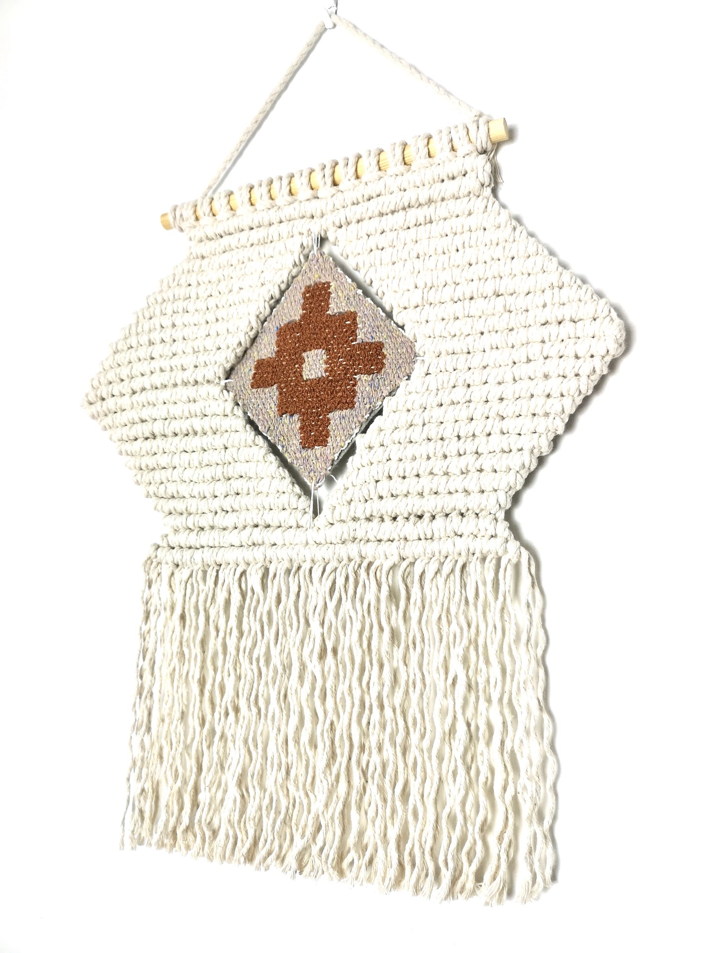 Geometric macrame and hand woven wall art vintage tones