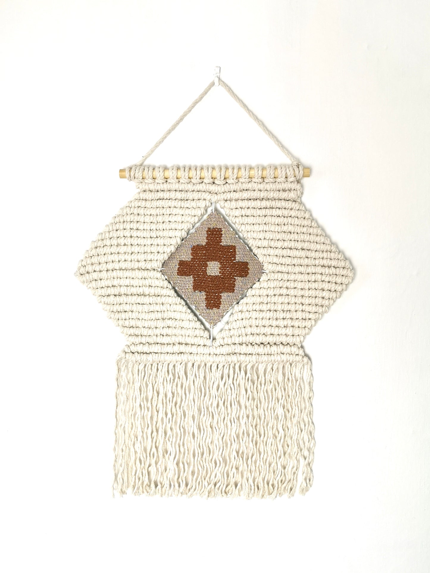 Geometric macrame and hand woven wall art vintage tones