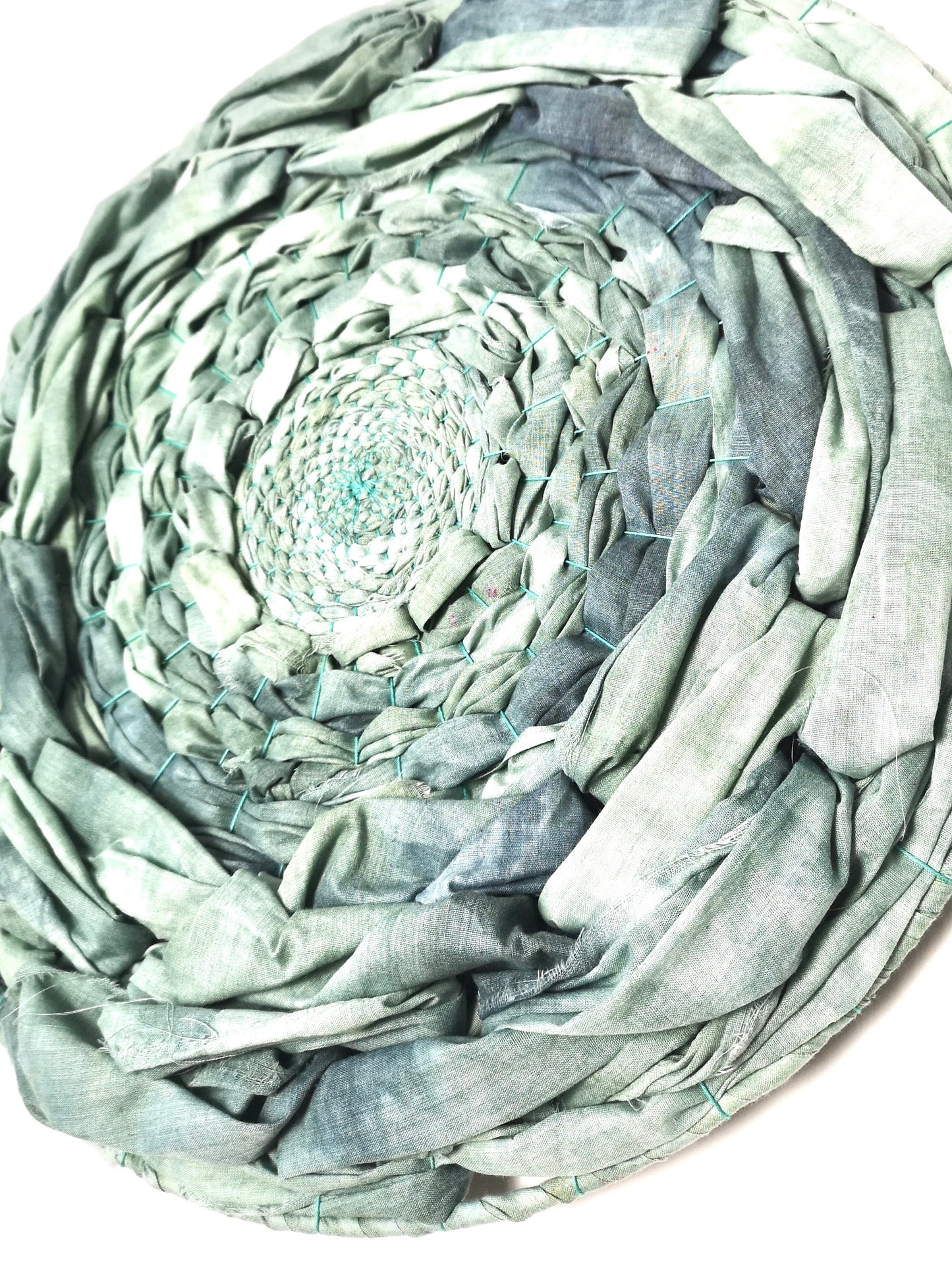 Green hand dyed woven circular wall art