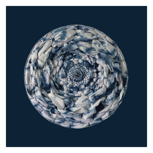 Blue and white hand dyed circular wall art