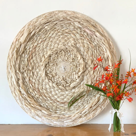 All silk neutral circular wall hanging or wedding backdrop