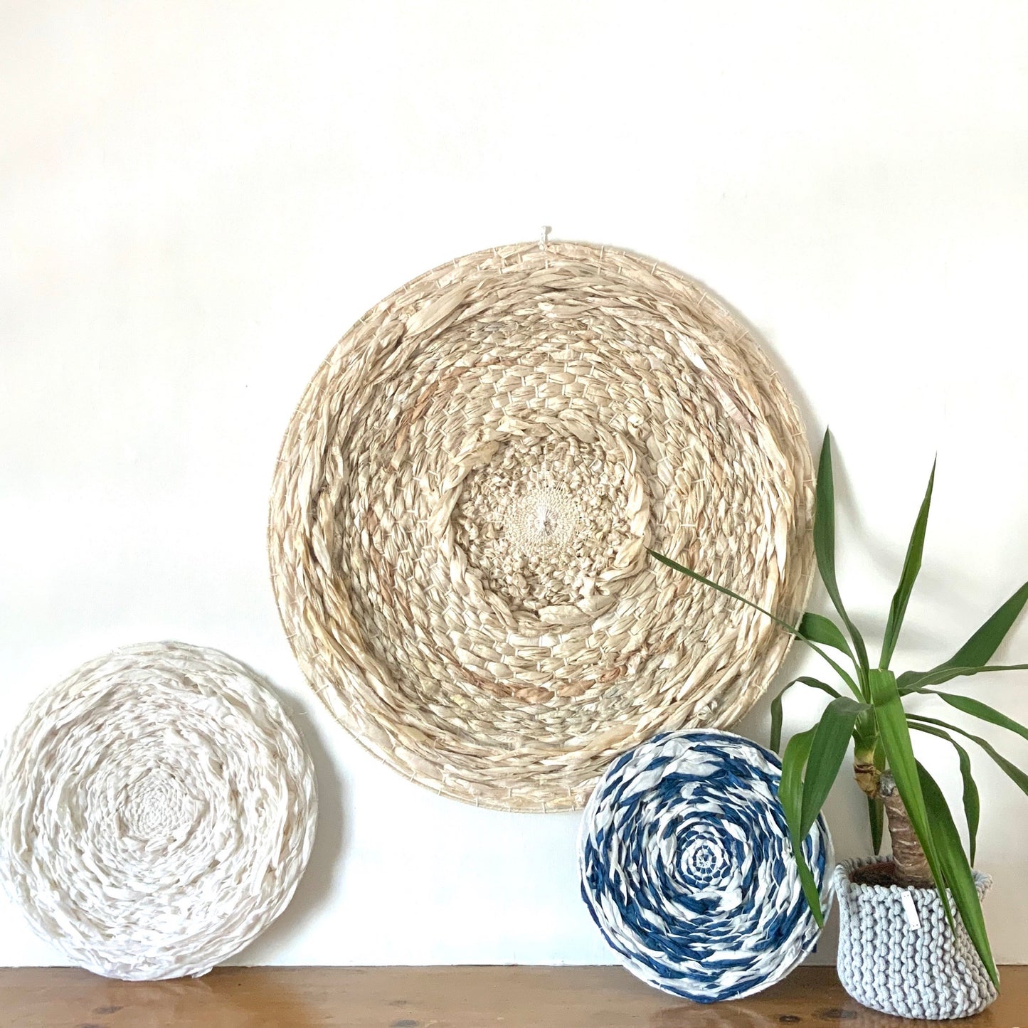 All silk neutral circular wall hanging or wedding backdrop