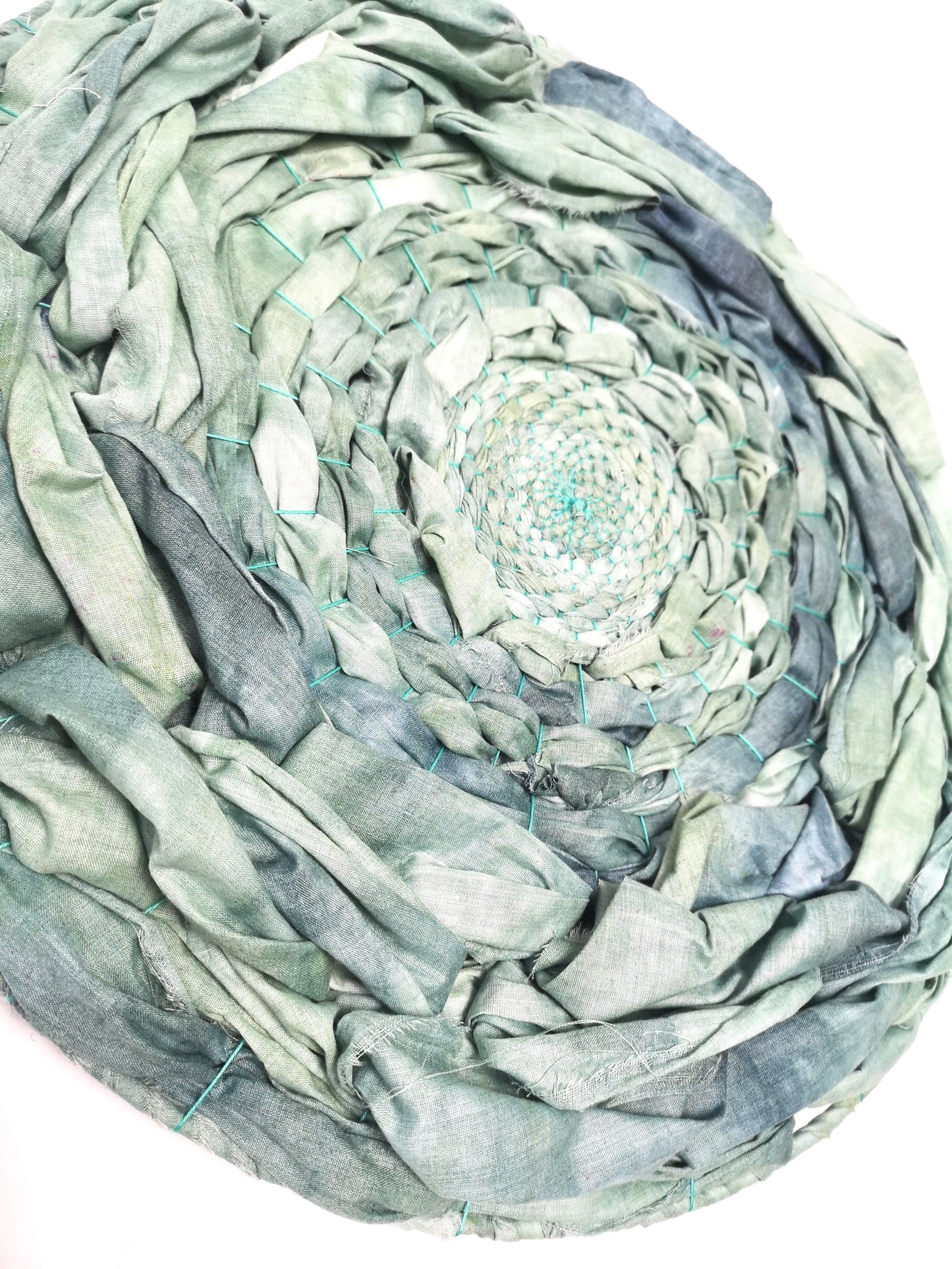 Green hand dyed woven circular wall art